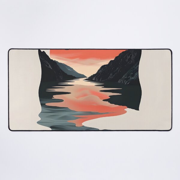 Item preview,  Retro sunset scenery - mountains, river, clouds & big sun designed and sold by Wildflow Creations.