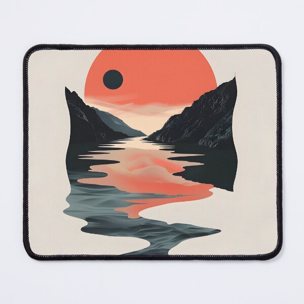 Item preview, Retro sunset scenery - mountains, river, clouds & big sun designed and sold by Wildflow Creations.