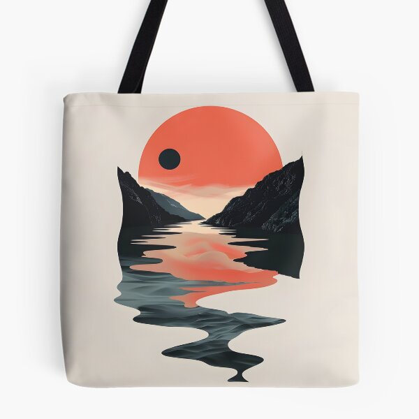 Item preview,  Retro sunset scenery - mountains, river, clouds & big sun designed and sold by Wildflow Creations.