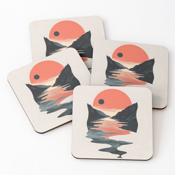 Item preview,  Retro sunset scenery - mountains, river, clouds & big sun designed and sold by Wildflow Creations.