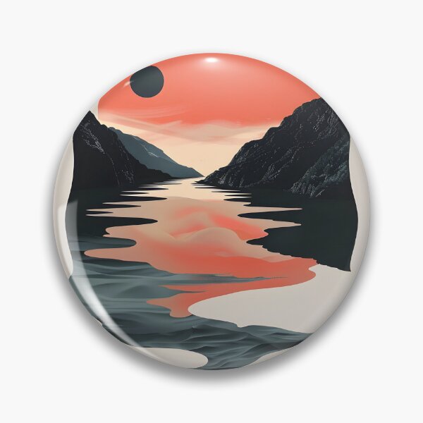 Item preview,  Retro sunset scenery - mountains, river, clouds & big sun designed and sold by Wildflow Creations.