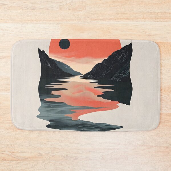 Item preview,  Retro sunset scenery - mountains, river, clouds & big sun designed and sold by Wildflow Creations.