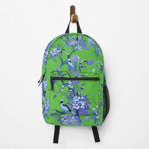 Item preview, Panted blue and white chinoiserie porcelain pattern on green designed and sold by SophieClimaArt.
