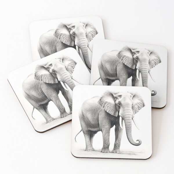 Item preview, Black and White African Elephant pencil drawing designed and sold by Pencil-Art.