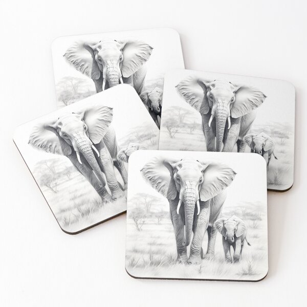 Item preview, Black and White Elephant family pencil drawing designed and sold by Pencil-Art.