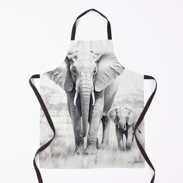 Item preview, Black and White Elephant family pencil drawing designed and sold by Pencil-Art.