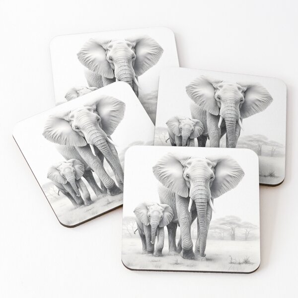 Item preview, Black and White Elephant family pencil drawing designed and sold by Pencil-Art.