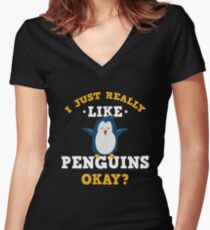 Cute I Just Really Like Penguins Quote T-Shirt for Animal Lovers Women's Fitted V-Neck T-Shirt