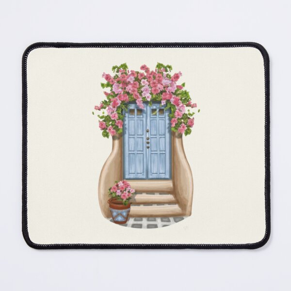 Item preview, Greek blue door pink flowers designed and sold by BlueGoldArt.