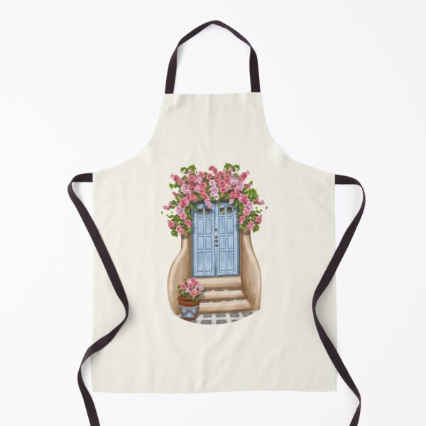 Item preview, Greek blue door pink flowers designed and sold by BlueGoldArt.