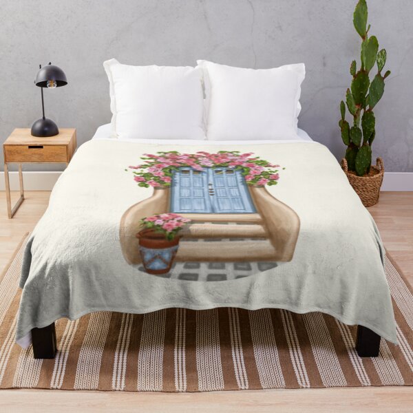 Item preview, Greek blue door pink flowers designed and sold by BlueGoldArt.