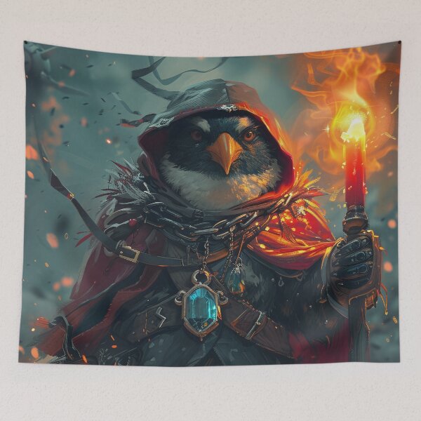 Item preview, Angry Hateful Penguin As An Necromancer Casting Fire spells to lighteen up path in the dark castle designed and sold by EpicFantasy.