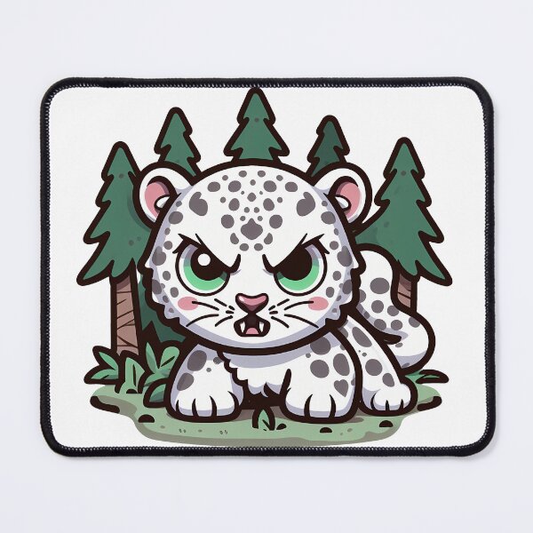 Item preview, Angry Kawaii Snow Leopard in forest designed and sold by Irbisinthebox.