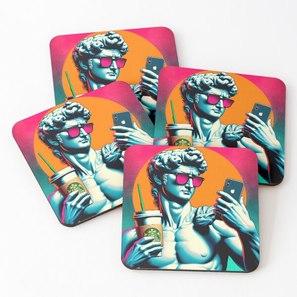 Item preview, Michelangelo's David Statue drinking coffee - Pop Art 3 designed and sold by ThirdArt3.