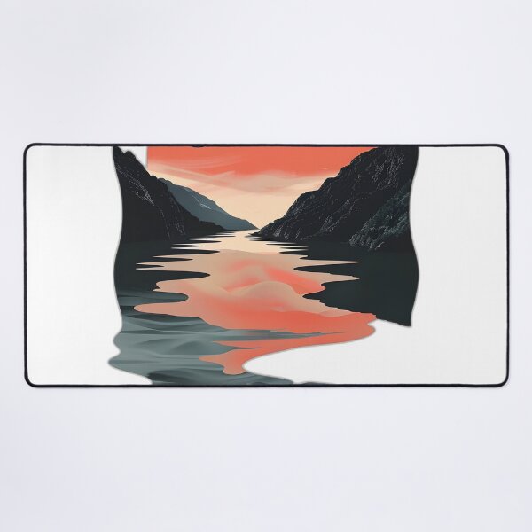 Item preview, Retro sunset scenery - mountains, river, clouds & big sun designed and sold by Wildflow Creations.