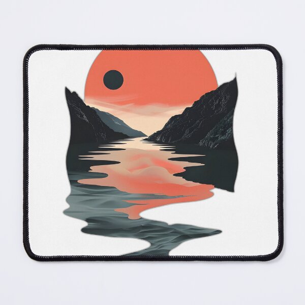 Item preview, Retro sunset scenery - mountains, river, clouds & big sun designed and sold by Wildflow Creations.