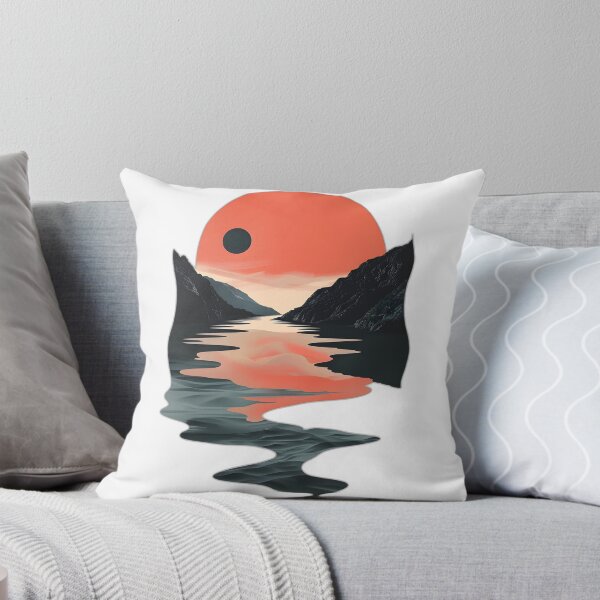 Item preview, Retro sunset scenery - mountains, river, clouds & big sun designed and sold by Wildflow Creations.