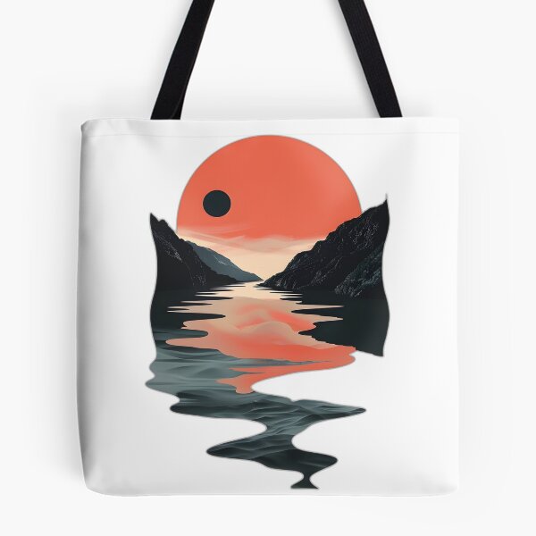 Item preview, Retro sunset scenery - mountains, river, clouds & big sun designed and sold by Wildflow Creations.