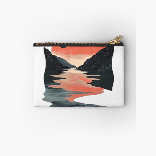Item preview, Retro sunset scenery - mountains, river, clouds & big sun designed and sold by Wildflow Creations.