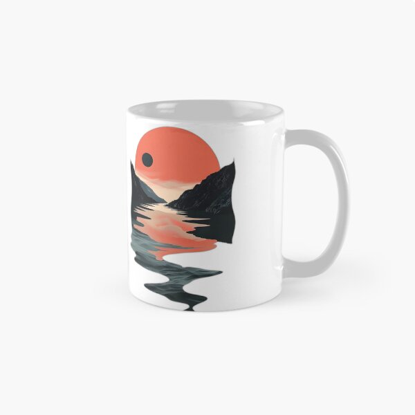 Item preview, Retro sunset scenery - mountains, river, clouds & big sun designed and sold by Wildflow Creations.