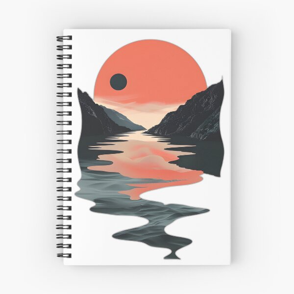 Item preview, Retro sunset scenery - mountains, river, clouds & big sun designed and sold by Wildflow Creations.