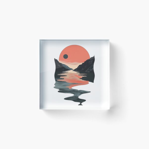 Item preview, Retro sunset scenery - mountains, river, clouds & big sun designed and sold by Wildflow Creations.