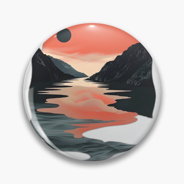 Item preview, Retro sunset scenery - mountains, river, clouds & big sun designed and sold by Wildflow Creations.