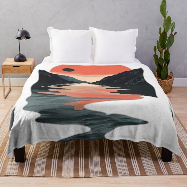 Item preview, Retro sunset scenery - mountains, river, clouds & big sun designed and sold by Wildflow Creations.