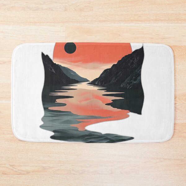 Item preview, Retro sunset scenery - mountains, river, clouds & big sun designed and sold by Wildflow Creations.