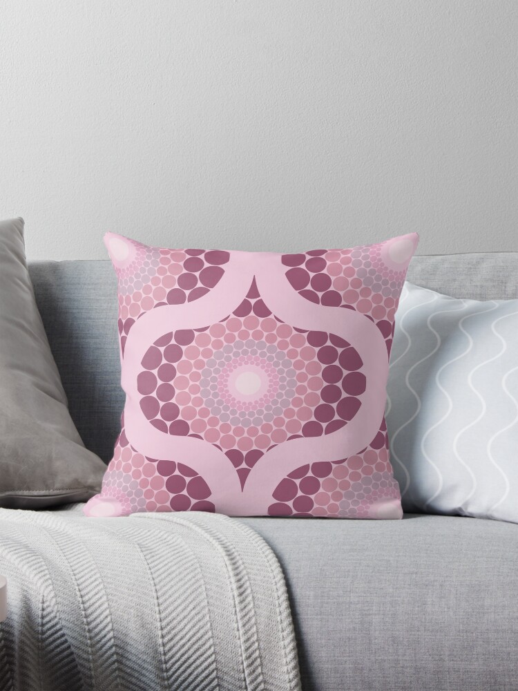 Pillow, Radiant Dusky Rose Dot Mandala Ogee designed and sold by Triplicate Limited