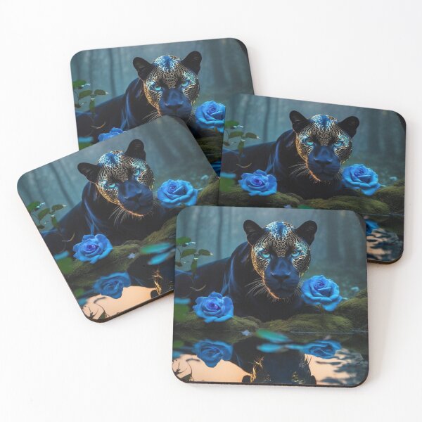 Item preview, The Golden Panther with Blue Roses in a magical Forest designed and sold by JZDezignsz.