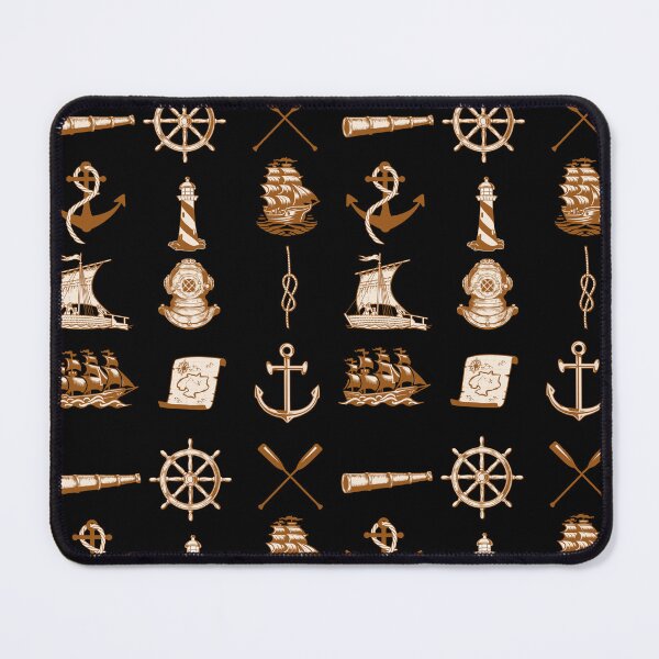 Item preview, Nautical Ocean Sea themed pattern with naval ships, ropes, helmet, maps, anchors and more. designed and sold by LewaTahami.
