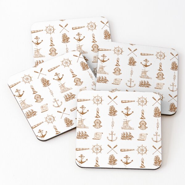 Item preview, Nautical Ocean Sea themed pattern with naval ships, ropes, helmet, maps, anchors and more.  designed and sold by LewaTahami.
