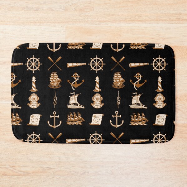 Item preview, Nautical Ocean Sea themed pattern with naval ships, ropes, helmet, maps, anchors and more.  designed and sold by LewaTahami.