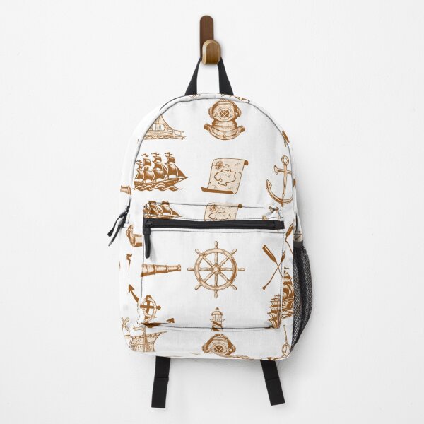 Item preview, Nautical Ocean Sea themed pattern with naval ships, ropes, helmet, maps, anchors and more. designed and sold by LewaTahami.