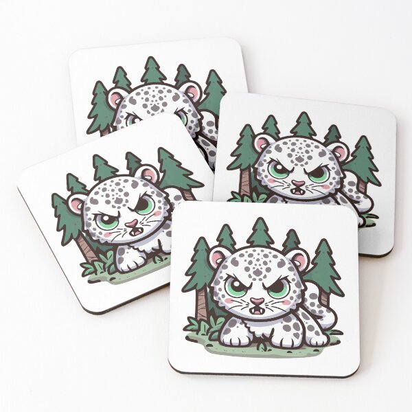 Item preview, Angry Kawaii Snow Leopard in forest designed and sold by Irbisinthebox.