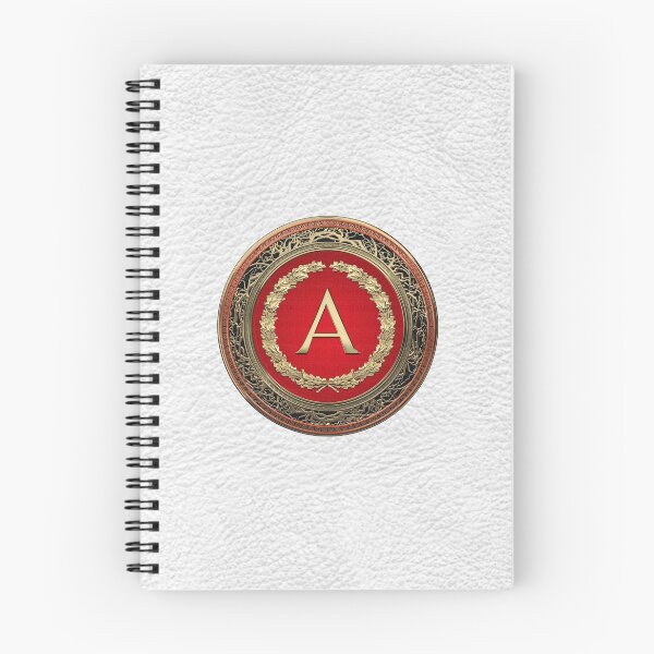 Item preview, A - Gold on Red Vintage Monogram in Oak Wreath over White Leather designed and sold by Serge Averbukh Art Studio.