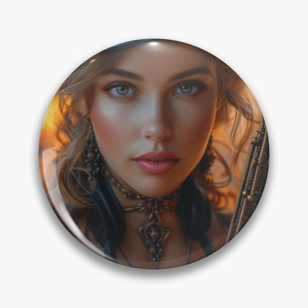 Item preview, Steampunk woman at sunset with saxophone.Hyperrealism designed and sold by IrinaMinevich.