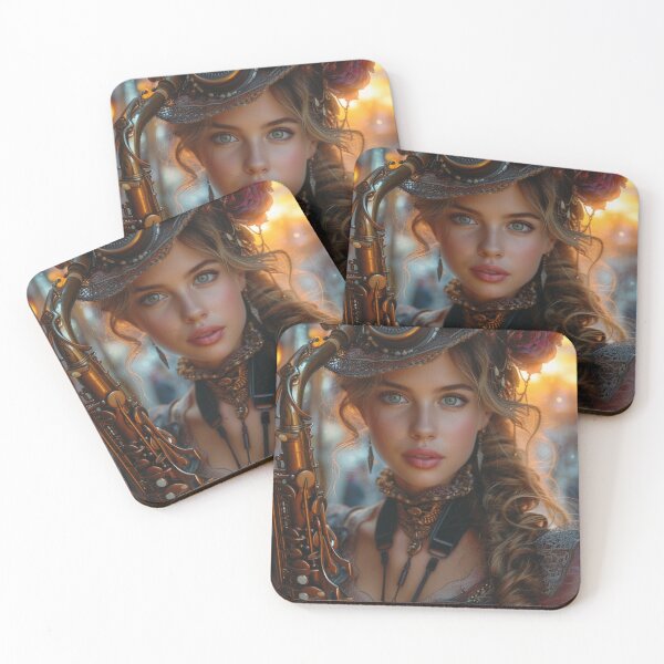 Item preview,  Steampunk woman at sunset with saxophone.Hyperrealism designed and sold by IrinaMinevich.