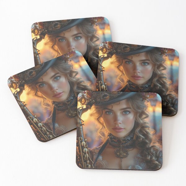 Item preview,  Steampunk woman at sunset with saxophone.Hyperrealism designed and sold by IrinaMinevich.