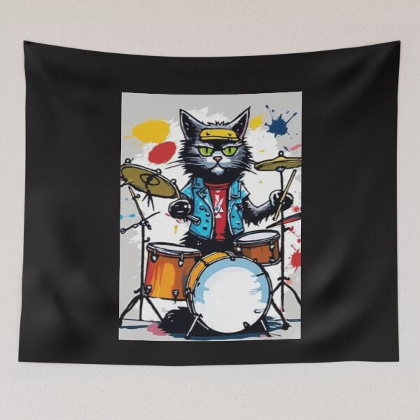 Aperçu de l'œuvre Batteur de chat punk créée et vendue par BubbleTextBox.
