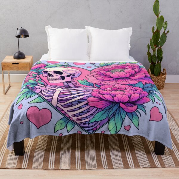 Item preview, Lilac Skeleton Pink Peonies Flowers Drawing Illustration Death designed and sold by CoffeeIsATrip.