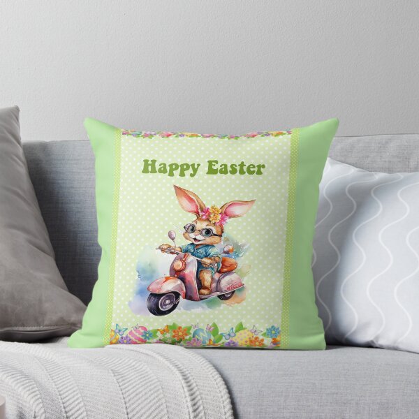 Item preview, Happy Easter card with watercolor Funny Cute Easter Bunny on the bike postcard designed and sold by Createya.