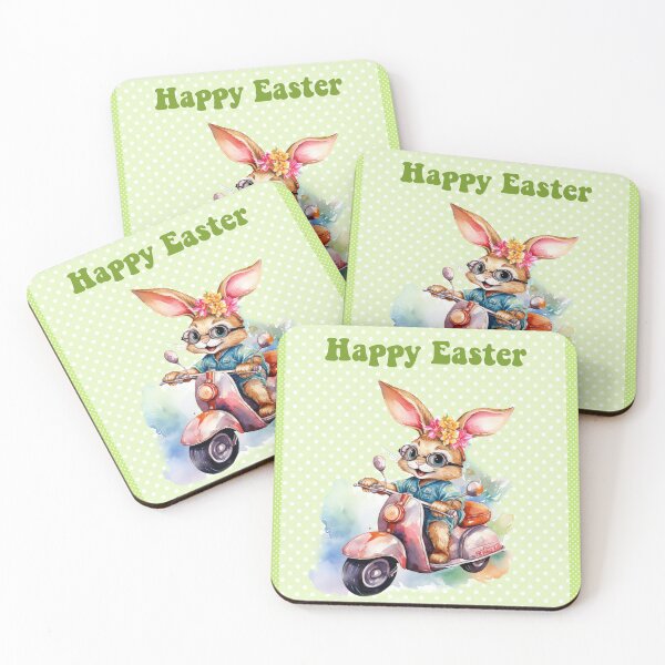 Item preview, Happy Easter card with watercolor Funny Cute Easter Bunny on the bike postcard designed and sold by Createya.