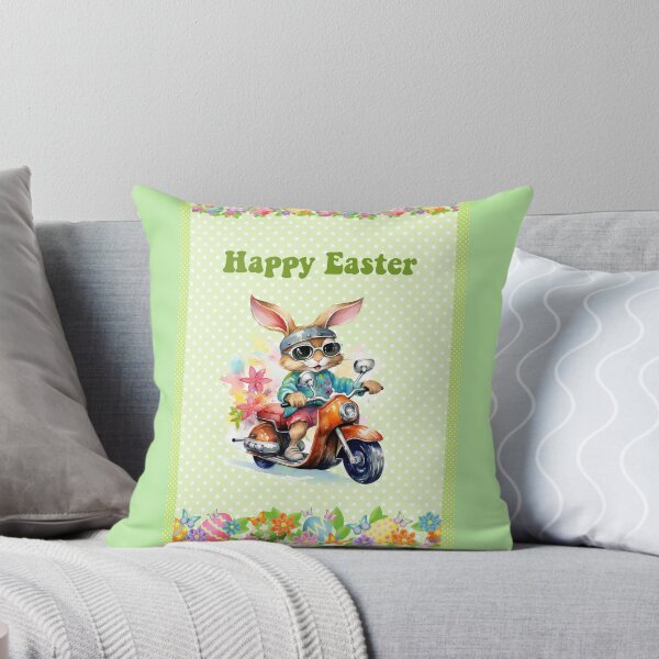 Item preview, Happy Easter card with watercolor Funny Cute Easter Bunny on the bike postcard designed and sold by Createya.