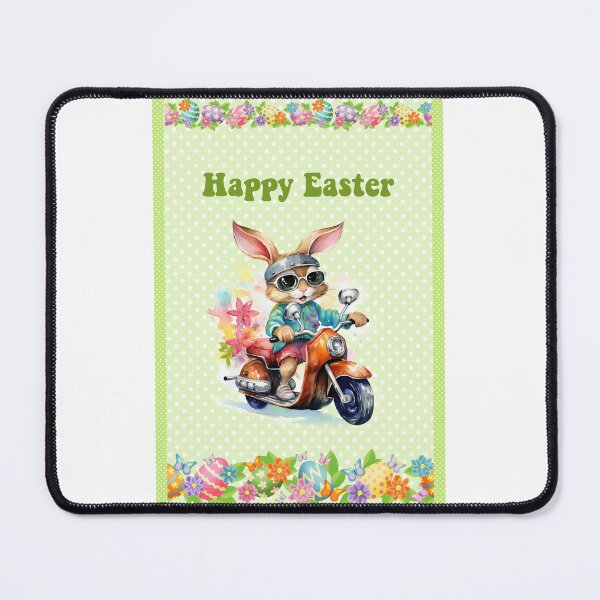 Item preview, Happy Easter card with watercolor Funny Cute Easter Bunny on the bike postcard designed and sold by Createya.