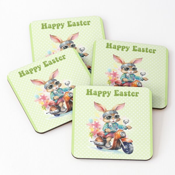 Item preview, Happy Easter card with watercolor Funny Cute Easter Bunny on the bike postcard designed and sold by Createya.