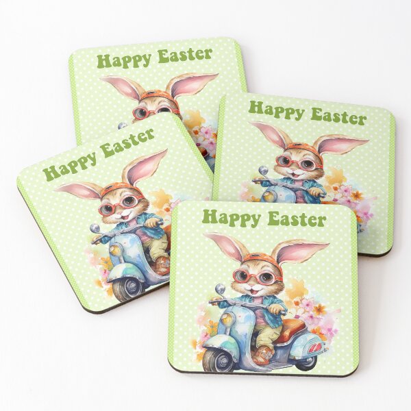 Item preview, Happy Easter card with watercolor Funny Cute Easter Bunny on the bike postcard designed and sold by Createya.