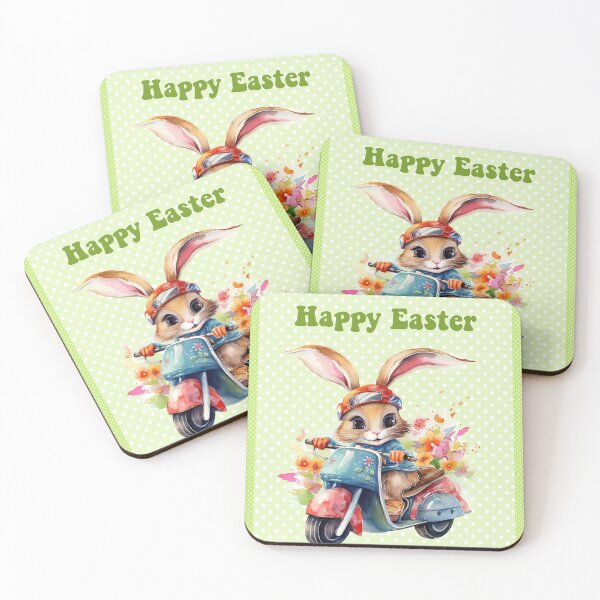 Item preview, Happy Easter card with watercolor Funny Cute Easter Bunny on the bike postcard designed and sold by Createya.