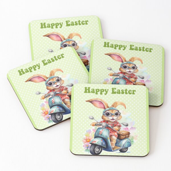 Item preview, Happy Easter card with watercolor Funny Cute Easter Bunny on the bike postcard designed and sold by Createya.